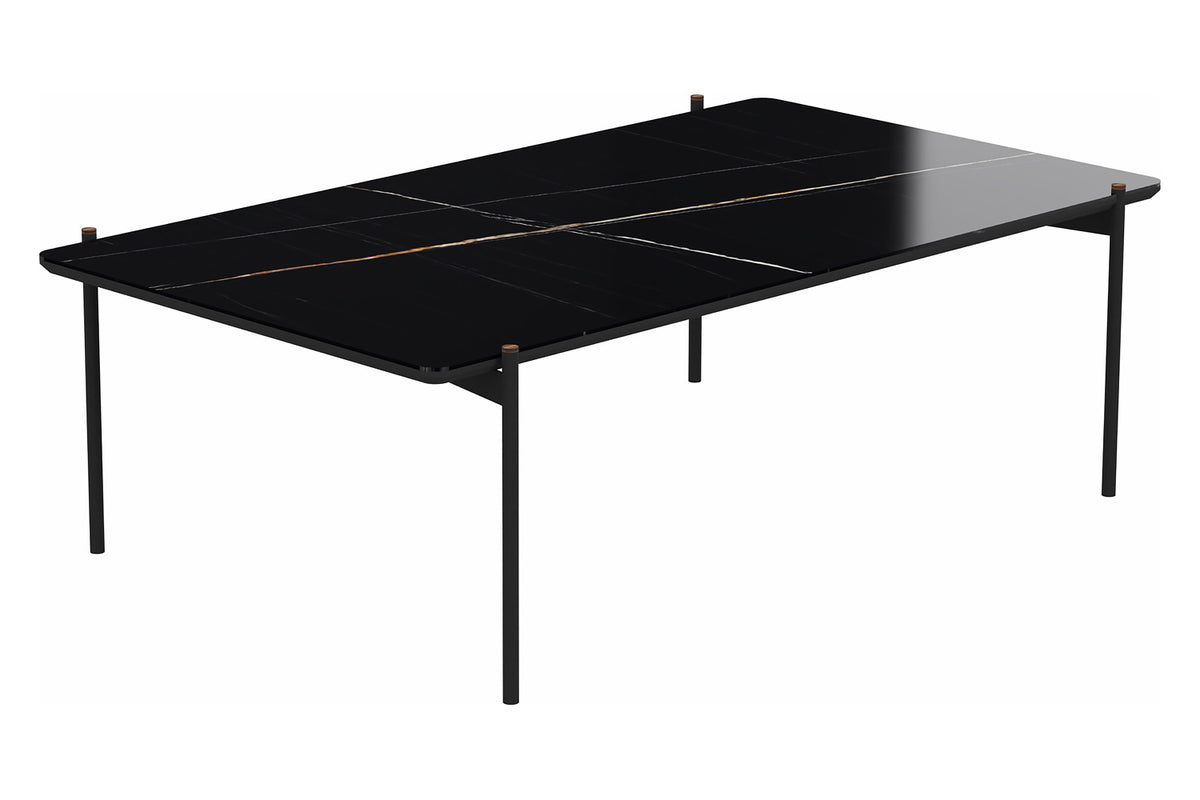 Bellini Italian Home Shiny Ceramic Top In Sahara Noir, Metal Legs with Walnut Cap, Dimensions: 55&quot;x31&quot;x17&quot;