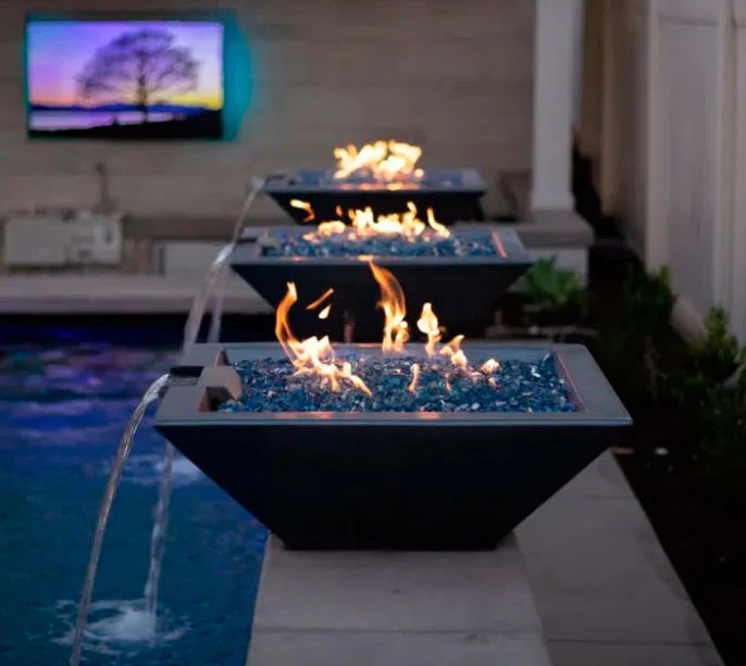 The Outdoor Plus 36&quot; Maya GFRC Concrete Square Fire &amp; Water Bowl