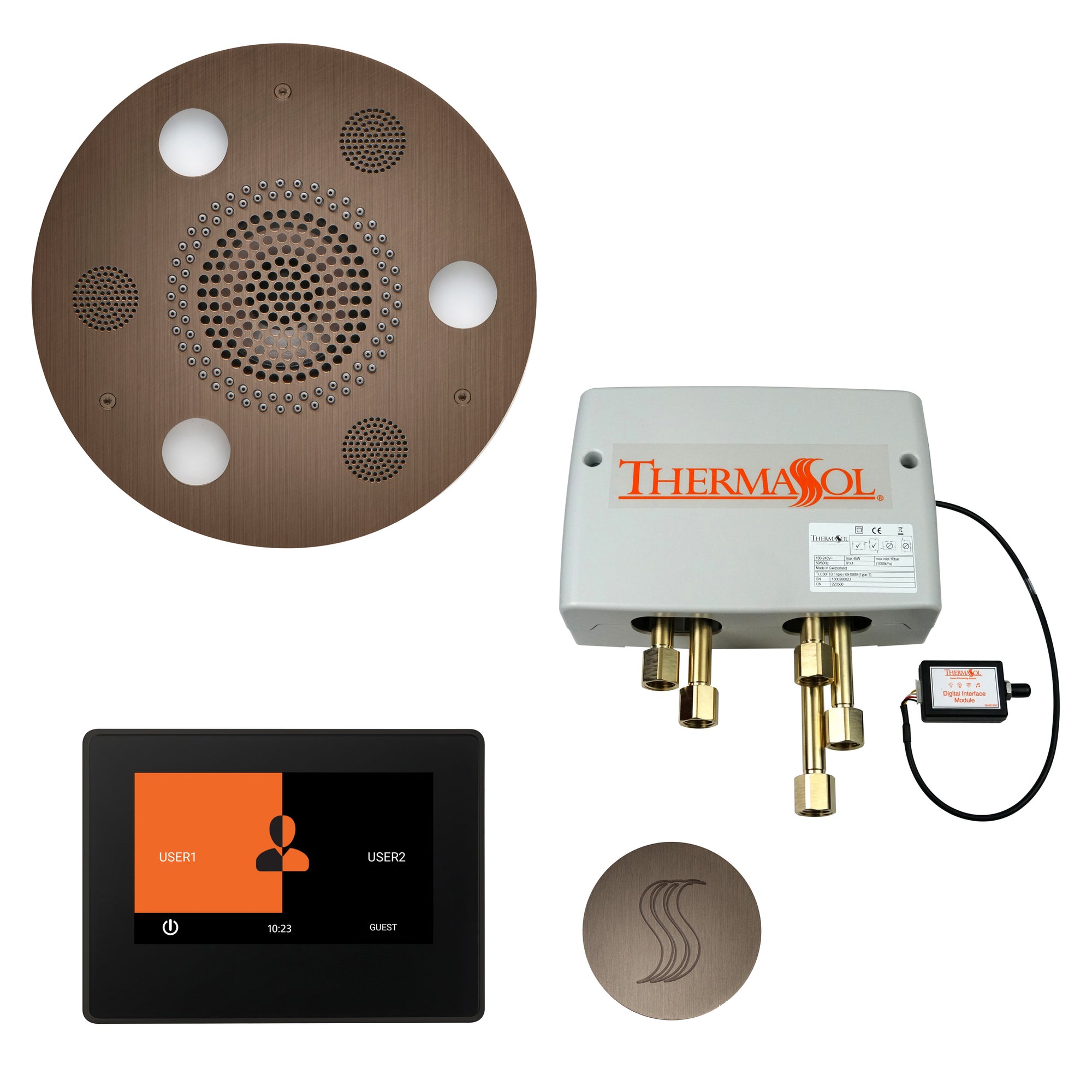 TWP7R-AB_ThermaSol_Steam Shower The Total Wellness Package with 7" ThermaTouch Round